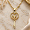 Oro Laminado Pendant Necklace, Gold Filled Style key Design, with White Micro Pave and White Cubic Zirconia, Polished, Golden Finish, 04.156.0432.20 (02 MM Thickness, 20 Inches Length)