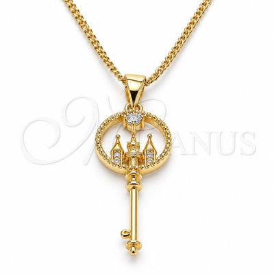 Oro Laminado Pendant Necklace, Gold Filled Style key Design, with White Micro Pave and White Cubic Zirconia, Polished, Golden Finish, 04.156.0432.20 (02 MM Thickness, 20 Inches Length)