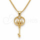 Oro Laminado Pendant Necklace, Gold Filled Style key Design, with White Micro Pave and White Cubic Zirconia, Polished, Golden Finish, 04.156.0432.20 (02 MM Thickness, 20 Inches Length)