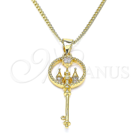 Oro Laminado Pendant Necklace, Gold Filled Style key Design, with White Micro Pave and White Cubic Zirconia, Polished, Golden Finish, 04.156.0432.20 (02 MM Thickness, 20 Inches Length)