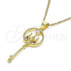 Oro Laminado Pendant Necklace, Gold Filled Style key Design, with Garnet and White Micro Pave, Polished, Golden Finish, 04.156.0432.1.20 (02 MM Thickness, 20 Inches Length)