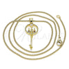 Oro Laminado Pendant Necklace, Gold Filled Style key Design, with Garnet and White Micro Pave, Polished, Golden Finish, 04.156.0432.1.20 (02 MM Thickness, 20 Inches Length)