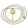 Oro Laminado Pendant Necklace, Gold Filled Style key Design, with Garnet and White Micro Pave, Polished, Golden Finish, 04.156.0432.1.20 (02 MM Thickness, 20 Inches Length)