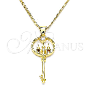 Gold Filled Necklace — Pendant Necklace key Design with Garnet and White — main product view — SKU 145743 | Oro Laminado collar — Pendant Necklace key diseño with Garnet and blanco — SKU 145743