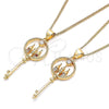 Oro Laminado Pendant Necklace, Gold Filled Style key Design, with Garnet and White Micro Pave, Polished, Golden Finish, 04.156.0432.1.20 (02 MM Thickness, 20 Inches Length)