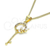 Oro Laminado Pendant Necklace, Gold Filled Style key and Leaf Design, with Garnet and White Micro Pave, Polished, Golden Finish, 04.156.0433.1.20 (02 MM Thickness, 20 Inches Length)