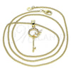 Oro Laminado Pendant Necklace, Gold Filled Style key and Leaf Design, with Garnet and White Micro Pave, Polished, Golden Finish, 04.156.0433.1.20 (02 MM Thickness, 20 Inches Length)