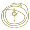 Oro Laminado Pendant Necklace, Gold Filled Style key and Leaf Design, with Garnet and White Micro Pave, Polished, Golden Finish, 04.156.0433.1.20 (02 MM Thickness, 20 Inches Length)