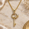 Oro Laminado Pendant Necklace, Gold Filled Style key and Leaf Design, with Garnet and White Micro Pave, Polished, Golden Finish, 04.156.0433.1.20 (02 MM Thickness, 20 Inches Length)
