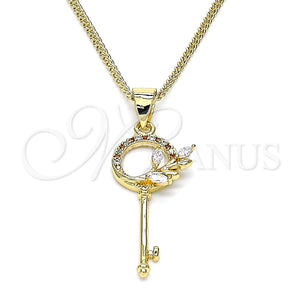 Gold Filled Necklace — Pendant Necklace key and Leaf Design with Garnet — main product view — SKU 145745 | Oro Laminado collar — Pendant Necklace key and Leaf diseño with Garnet — SKU 145745