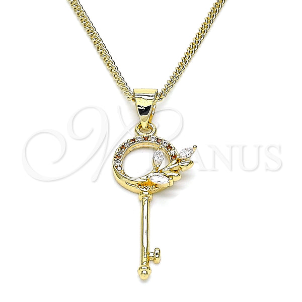 Gold Filled Necklace — Pendant Necklace key and Leaf Design with Garnet — main product view — SKU 145745 | Oro Laminado collar — Pendant Necklace key and Leaf diseño with Garnet — SKU 145745