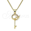 Oro Laminado Pendant Necklace, Gold Filled Style key and Leaf Design, with Garnet and White Micro Pave, Polished, Golden Finish, 04.156.0433.1.20 (02 MM Thickness, 20 Inches Length)