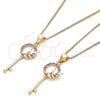 Oro Laminado Pendant Necklace, Gold Filled Style key and Leaf Design, with Garnet and White Micro Pave, Polished, Golden Finish, 04.156.0433.1.20 (02 MM Thickness, 20 Inches Length)