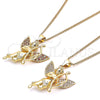 Oro Laminado Pendant Necklace, Gold Filled Style Angel Design, with Garnet and White Micro Pave, Polished, Golden Finish, 04.156.0434.1.20 (02 MM Thickness, 20 Inches Length)