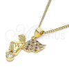 Oro Laminado Pendant Necklace, Gold Filled Style Angel Design, with Garnet and White Micro Pave, Polished, Golden Finish, 04.156.0435.1.20 (02 MM Thickness, 20 Inches Length)