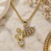 Oro Laminado Pendant Necklace, Gold Filled Style Angel Design, with Garnet and White Micro Pave, Polished, Golden Finish, 04.156.0435.1.20 (02 MM Thickness, 20 Inches Length)