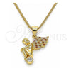 Oro Laminado Pendant Necklace, Gold Filled Style Angel Design, with Garnet and White Micro Pave, Polished, Golden Finish, 04.156.0435.1.20 (02 MM Thickness, 20 Inches Length)