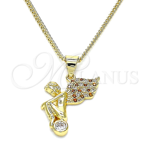 Oro Laminado Pendant Necklace, Gold Filled Style Angel Design, with Garnet and White Micro Pave, Polished, Golden Finish, 04.156.0435.1.20 (02 MM Thickness, 20 Inches Length)