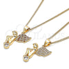 Oro Laminado Pendant Necklace, Gold Filled Style Angel Design, with Garnet and White Micro Pave, Polished, Golden Finish, 04.156.0435.1.20 (02 MM Thickness, 20 Inches Length)
