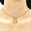 Oro Laminado Pendant Necklace, Gold Filled Style Angel and Heart Design, with White Micro Pave and White Cubic Zirconia, Polished, Golden Finish, 04.156.0437.18 (02 MM Thickness, 18 Inches Length)