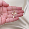 Oro Laminado Pendant Necklace, Gold Filled Style Angel and Heart Design, with White Micro Pave and White Cubic Zirconia, Polished, Golden Finish, 04.156.0437.18 (02 MM Thickness, 18 Inches Length)