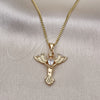 Oro Laminado Pendant Necklace, Gold Filled Style Angel and Heart Design, with White Micro Pave and White Cubic Zirconia, Polished, Golden Finish, 04.156.0437.18 (02 MM Thickness, 18 Inches Length)