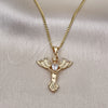 Oro Laminado Pendant Necklace, Gold Filled Style Angel and Heart Design, with White Micro Pave and White Cubic Zirconia, Polished, Golden Finish, 04.156.0437.18 (02 MM Thickness, 18 Inches Length)