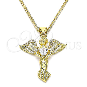 Gold Filled Necklace — Pendant Necklace Angel and Heart Design with White — main product view — SKU 145752 | Oro Laminado collar — Pendant Necklace Angel and corazón diseño with blanco — SKU 145752