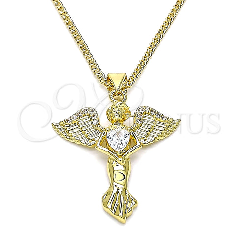 Oro Laminado Pendant Necklace, Gold Filled Style Angel and Heart Design, with White Micro Pave and White Cubic Zirconia, Polished, Golden Finish, 04.156.0437.18 (02 MM Thickness, 18 Inches Length)