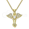 Oro Laminado Pendant Necklace, Gold Filled Style Angel and Heart Design, with White Micro Pave and White Cubic Zirconia, Polished, Golden Finish, 04.156.0437.18 (02 MM Thickness, 18 Inches Length)