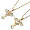 Oro Laminado Pendant Necklace, Gold Filled Style Angel and Heart Design, with White Micro Pave and White Cubic Zirconia, Polished, Golden Finish, 04.156.0437.18 (02 MM Thickness, 18 Inches Length)