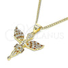 Oro Laminado Pendant Necklace, Gold Filled Style Angel Design, with Garnet and White Micro Pave, Polished, Golden Finish, 04.156.0438.1.20 (02 MM Thickness, 20 Inches Length)