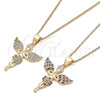 Oro Laminado Pendant Necklace, Gold Filled Style Angel Design, with Garnet and White Micro Pave, Polished, Golden Finish, 04.156.0438.1.20 (02 MM Thickness, 20 Inches Length)