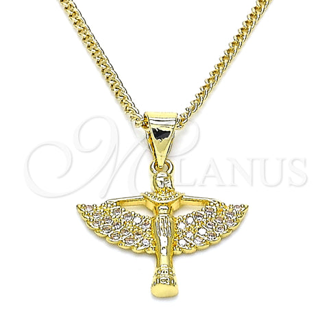 Oro Laminado Pendant Necklace, Gold Filled Style Angel Design, with White Micro Pave, Polished, Golden Finish, 04.156.0439.18 (02 MM Thickness, 18 Inches Length)