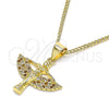 Oro Laminado Pendant Necklace, Gold Filled Style Angel Design, with Garnet and White Micro Pave, Polished, Golden Finish, 04.156.0439.1.20 (02 MM Thickness, 20 Inches Length)