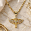 Oro Laminado Pendant Necklace, Gold Filled Style Angel Design, with Garnet and White Micro Pave, Polished, Golden Finish, 04.156.0439.1.20 (02 MM Thickness, 20 Inches Length)