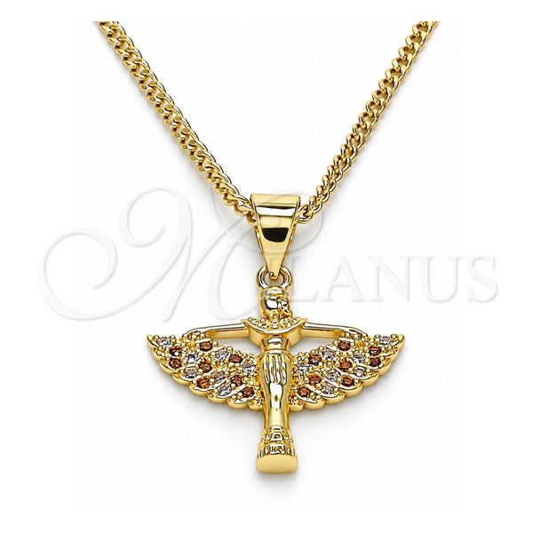 Oro Laminado Pendant Necklace, Gold Filled Style Angel Design, with Garnet and White Micro Pave, Polished, Golden Finish, 04.156.0439.1.20 (02 MM Thickness, 20 Inches Length)