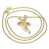 Oro Laminado Pendant Necklace, Gold Filled Style Angel Design, with Garnet and White Micro Pave, Polished, Golden Finish, 04.156.0440.1.20 (02 MM Thickness, 20 Inches Length)