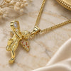 Oro Laminado Pendant Necklace, Gold Filled Style Angel Design, with Garnet and White Micro Pave, Polished, Golden Finish, 04.156.0440.1.20 (02 MM Thickness, 20 Inches Length)