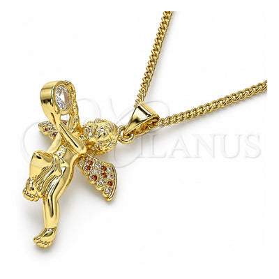 Oro Laminado Pendant Necklace, Gold Filled Style Angel Design, with Garnet and White Micro Pave, Polished, Golden Finish, 04.156.0440.1.20 (02 MM Thickness, 20 Inches Length)