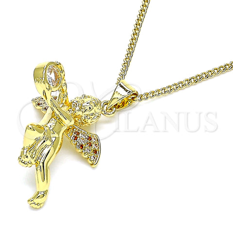 Oro Laminado Pendant Necklace, Gold Filled Style Angel Design, with Garnet and White Micro Pave, Polished, Golden Finish, 04.156.0440.1.20 (02 MM Thickness, 20 Inches Length)