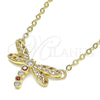 Oro Laminado Pendant Necklace, Gold Filled Style Dragon-Fly Design, with Garnet and White Micro Pave, Polished, Golden Finish, 04.156.0441.1.18 (02 MM Thickness, 18 Inches Length)