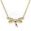 Oro Laminado Pendant Necklace, Gold Filled Style Dragon-Fly Design, with Garnet and White Micro Pave, Polished, Golden Finish, 04.156.0441.1.18 (02 MM Thickness, 18 Inches Length)