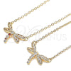 Oro Laminado Pendant Necklace, Gold Filled Style Dragon-Fly Design, with Garnet and White Micro Pave, Polished, Golden Finish, 04.156.0441.1.18 (02 MM Thickness, 18 Inches Length)