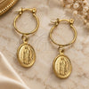 Oro Laminado Small Hoop, Gold Filled Style Guadalupe Design, Polished, Golden Finish, 02.32.0557.15