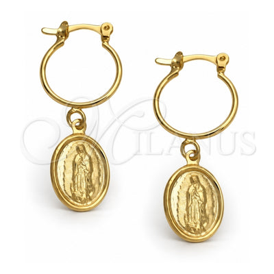Oro Laminado Small Hoop, Gold Filled Style Guadalupe Design, Polished, Golden Finish, 02.32.0557.15