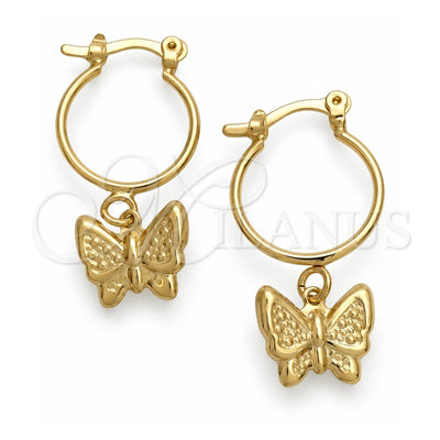 Oro Laminado Small Hoop, Gold Filled Style Butterfly Design, Polished, Golden Finish, 02.32.0558.15