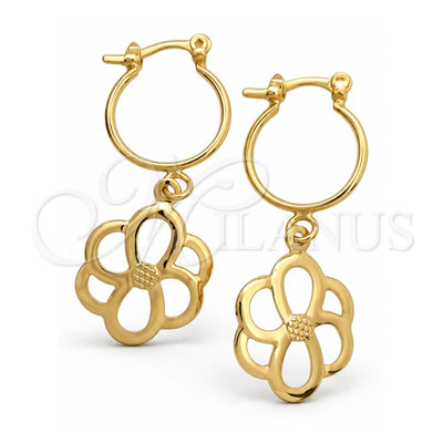 Oro Laminado Small Hoop, Gold Filled Style Flower Design, Polished, Golden Finish, 02.32.0559.15