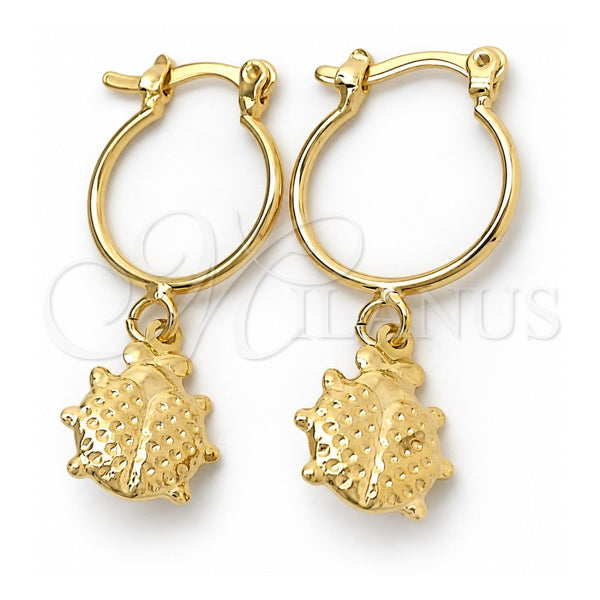 Oro Laminado Small Hoop, Gold Filled Style Ladybug Design, Polished, Golden Finish, 02.32.0560.15