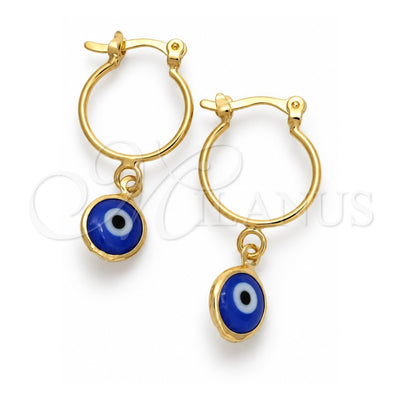 Oro Laminado Small Hoop, Gold Filled Style Evil Eye Design, Polished, Golden Finish, 02.32.0562.15